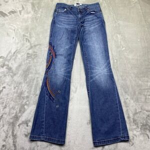 AX Armani Exchange Women's Blue Wash Flare Jeans Embroidered Detail Sz 0 Fit 26"